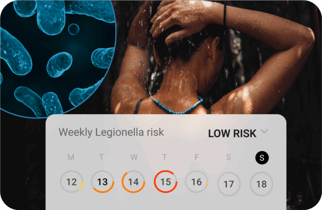 App interface displaying weekly Legionella risk assessment and monitoring 