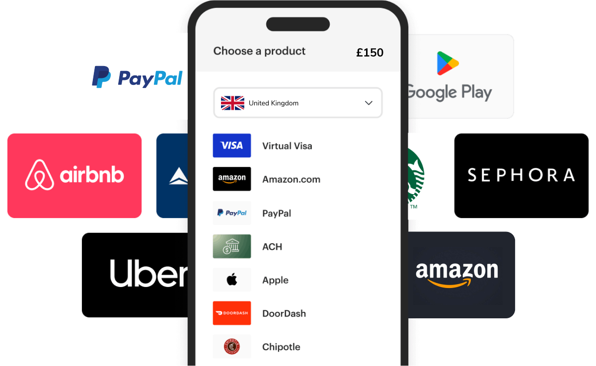 Reward options for Watergate affiliates, showing brands like PayPal, Amazon, Uber, Airbnb, and Sephora available for cash or gift card redemption.